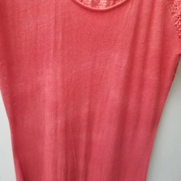 Free People Strawberry Maxi Dress Knit Lace Crochet Back  Coral Pink M - Picture 8 of 12